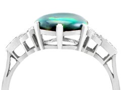 Antique 1920s 2.05Ct Cabochon Cut Black Opal and Diamond Platinum Cocktail Ring