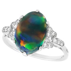 Antique 1920s 2.05Ct Cabochon Cut Black Opal and Diamond Platinum Cocktail Ring