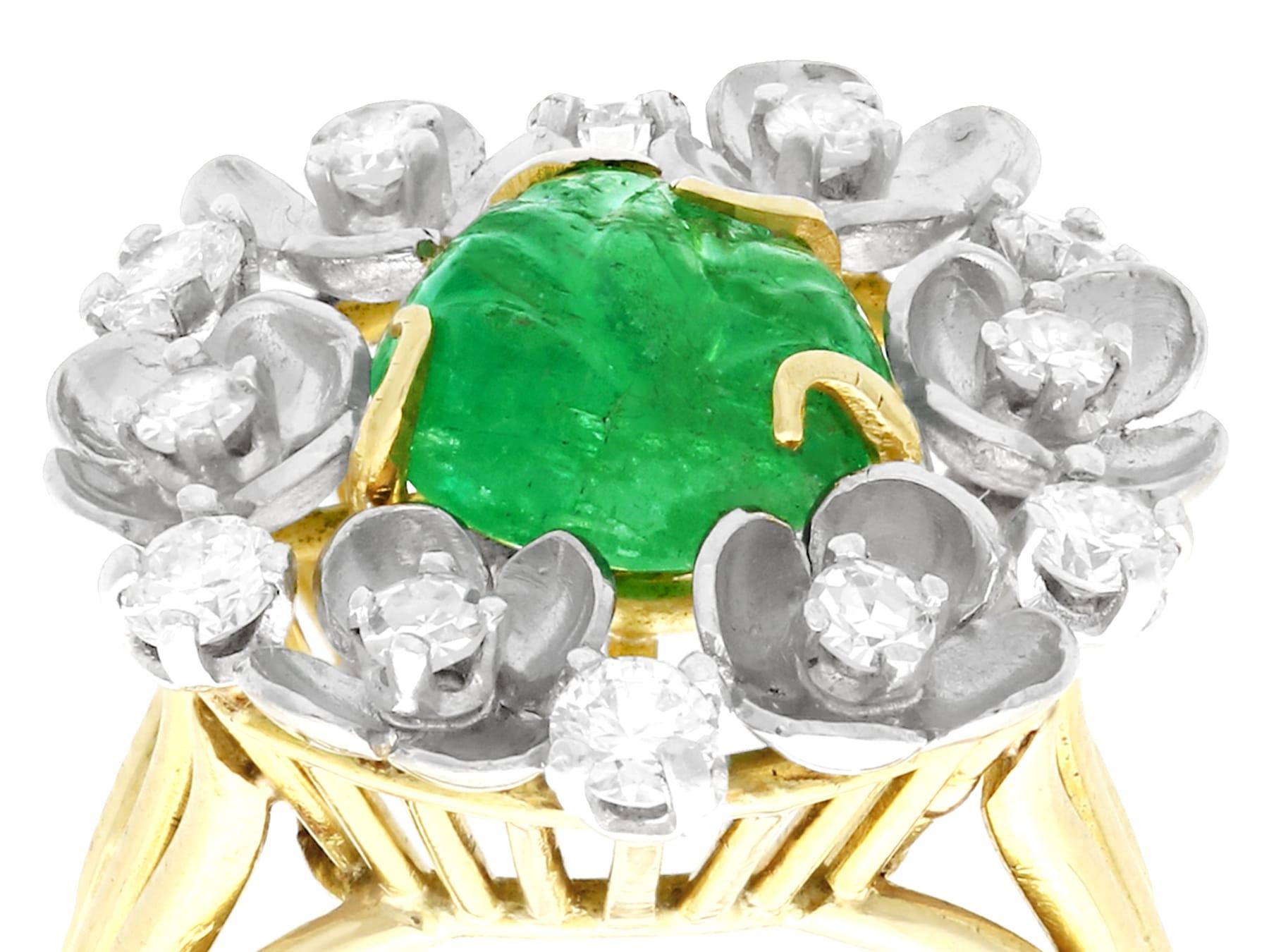 A stunning antique 2.42 carat emerald and 0.95 carat diamond, 18 karat yellow gold and 18 karat white gold set dress ring; part of our diverse antique jewelry collections.

This stunning, fine an impressive antique 1920s emerald ring has been