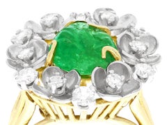 Antique 1920s 2.42 Carat Emerald Diamond Gold Cocktail Cluster Ring