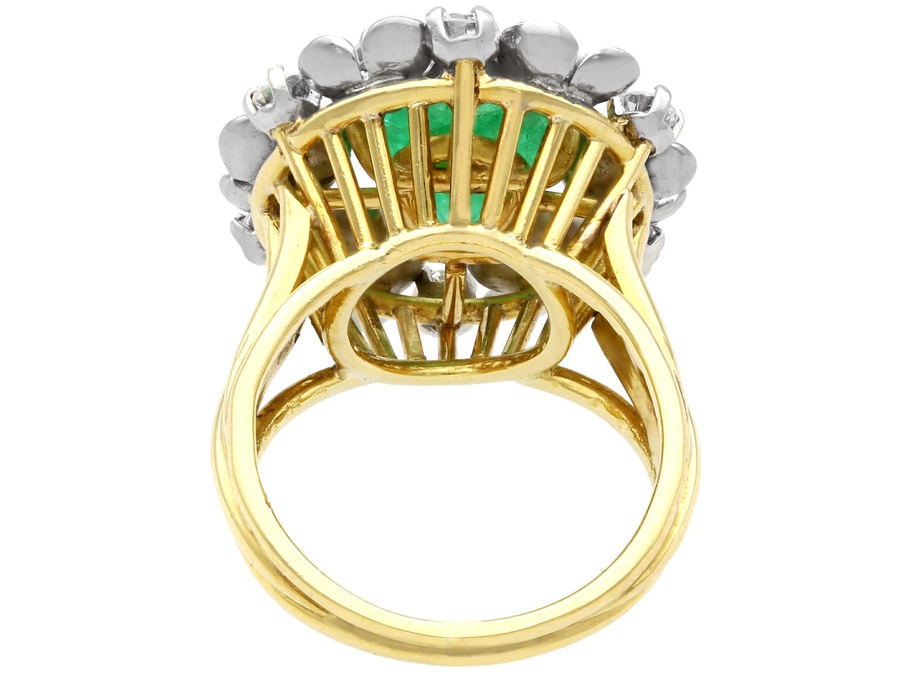 Antique 1920s 2.42 Carat Emerald Diamond Gold Cocktail Cluster Ring In Excellent Condition For Sale In Jesmond, Newcastle Upon Tyne