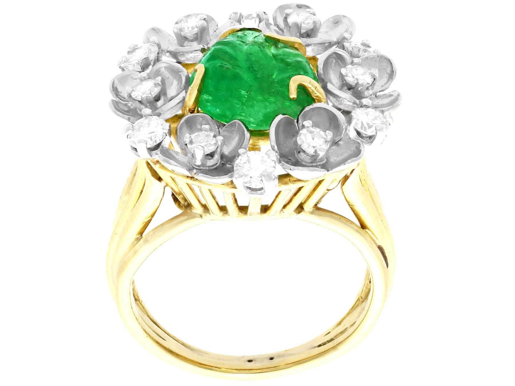 Women's Antique 1920s 2.42 Carat Emerald Diamond Gold Cocktail Cluster Ring For Sale