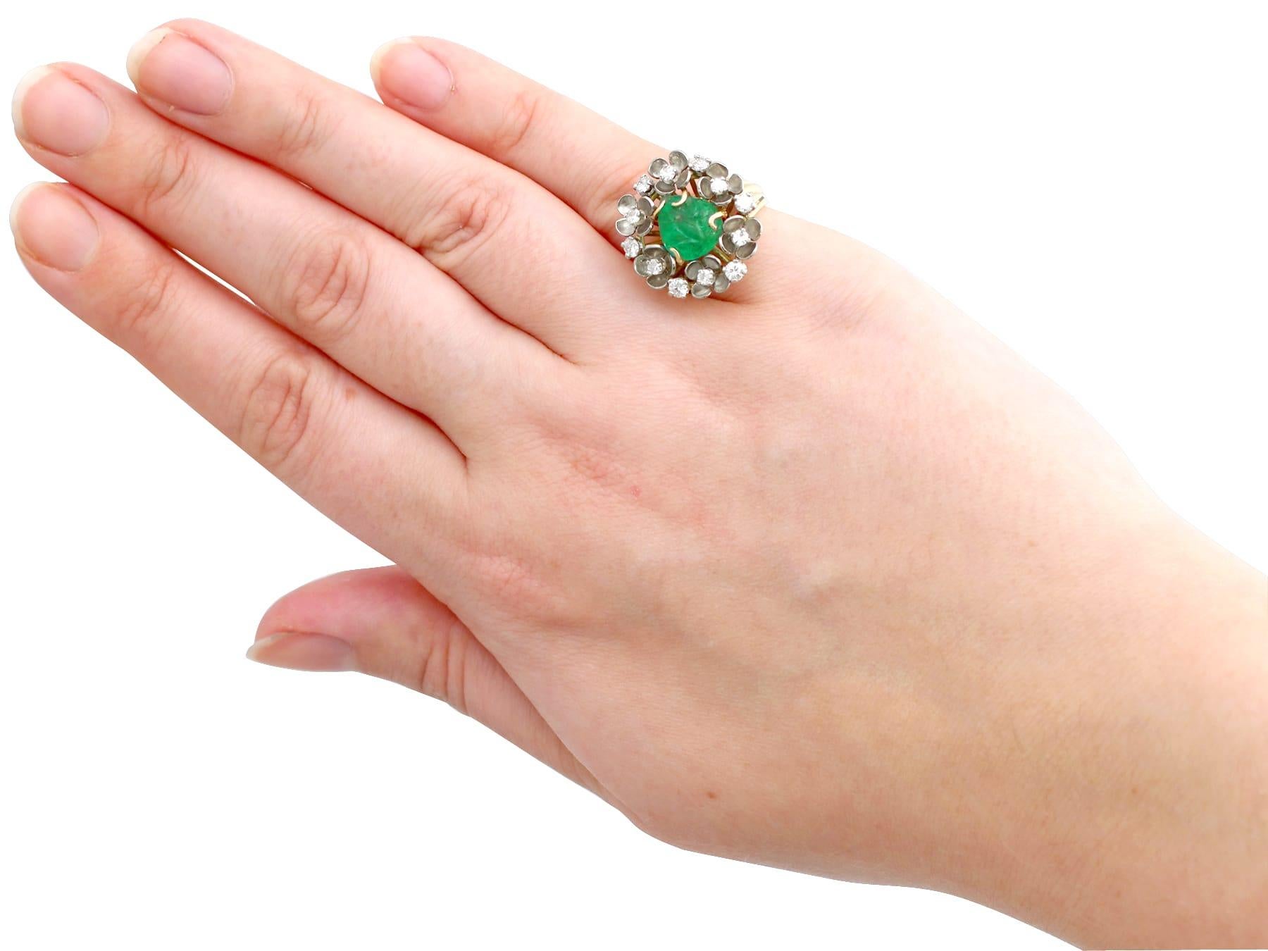 Antique 1920s 2.42 Carat Emerald Diamond Gold Cocktail Cluster Ring For Sale 2