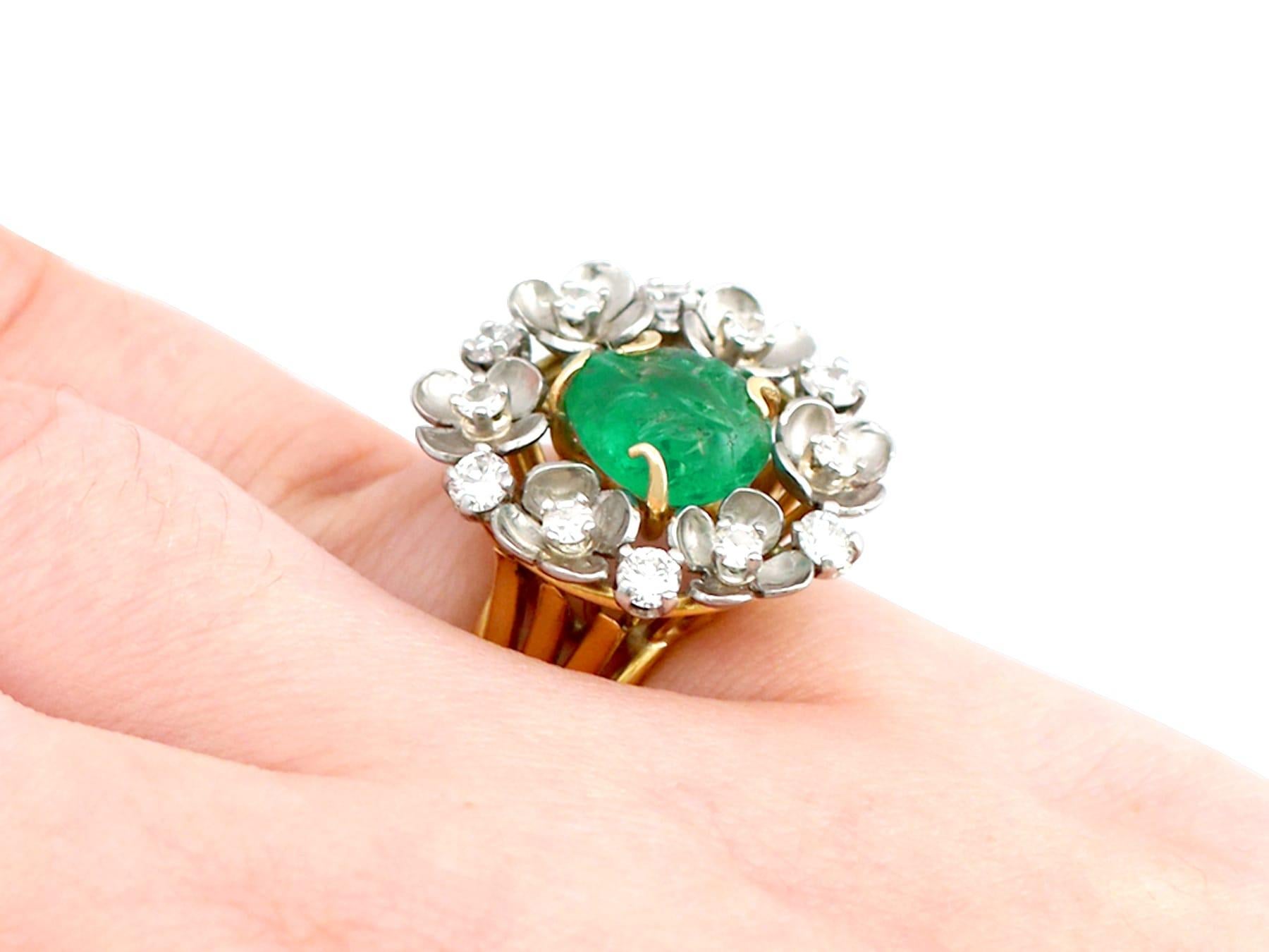 Antique 1920s 2.42 Carat Emerald Diamond Gold Cocktail Cluster Ring For Sale 3