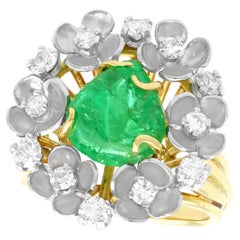 Antique 1920s 2.42 Carat Emerald Diamond Gold Cocktail Cluster Ring