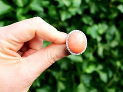 1920s 26.86Ct Cabochon Cut Pink Coral and 1.80Ct Diamond Cocktail Ring