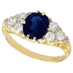 Antique 1920s 2.95 Carat Sapphire and Diamond Yellow Gold Cocktail Ring