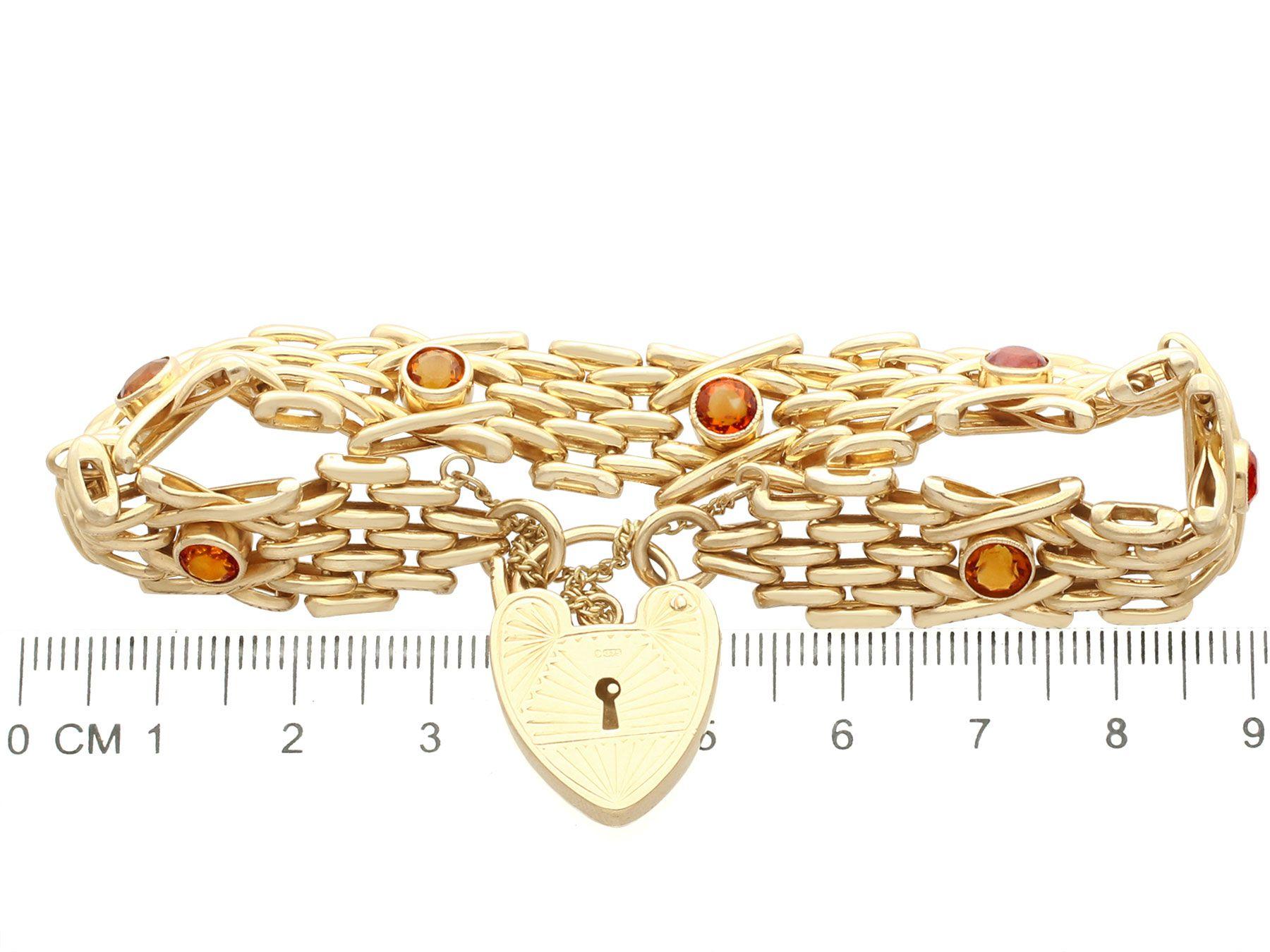 Antique 1920s 3.15 Carat Citrine and Yellow Gold Gate Bracelet For Sale 2