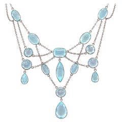 Antique 1920s 36.38 Carat Aquamarine and Platinum White Gold Necklace