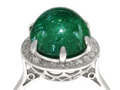 Antique 1920s 5.60 Carat Emerald and Diamond Platinum Cocktail Ring