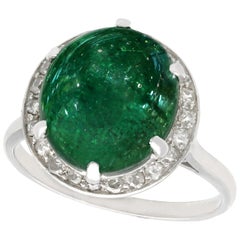 Antique 1920s 5.60 Carat Emerald and Diamond Platinum Cocktail Ring