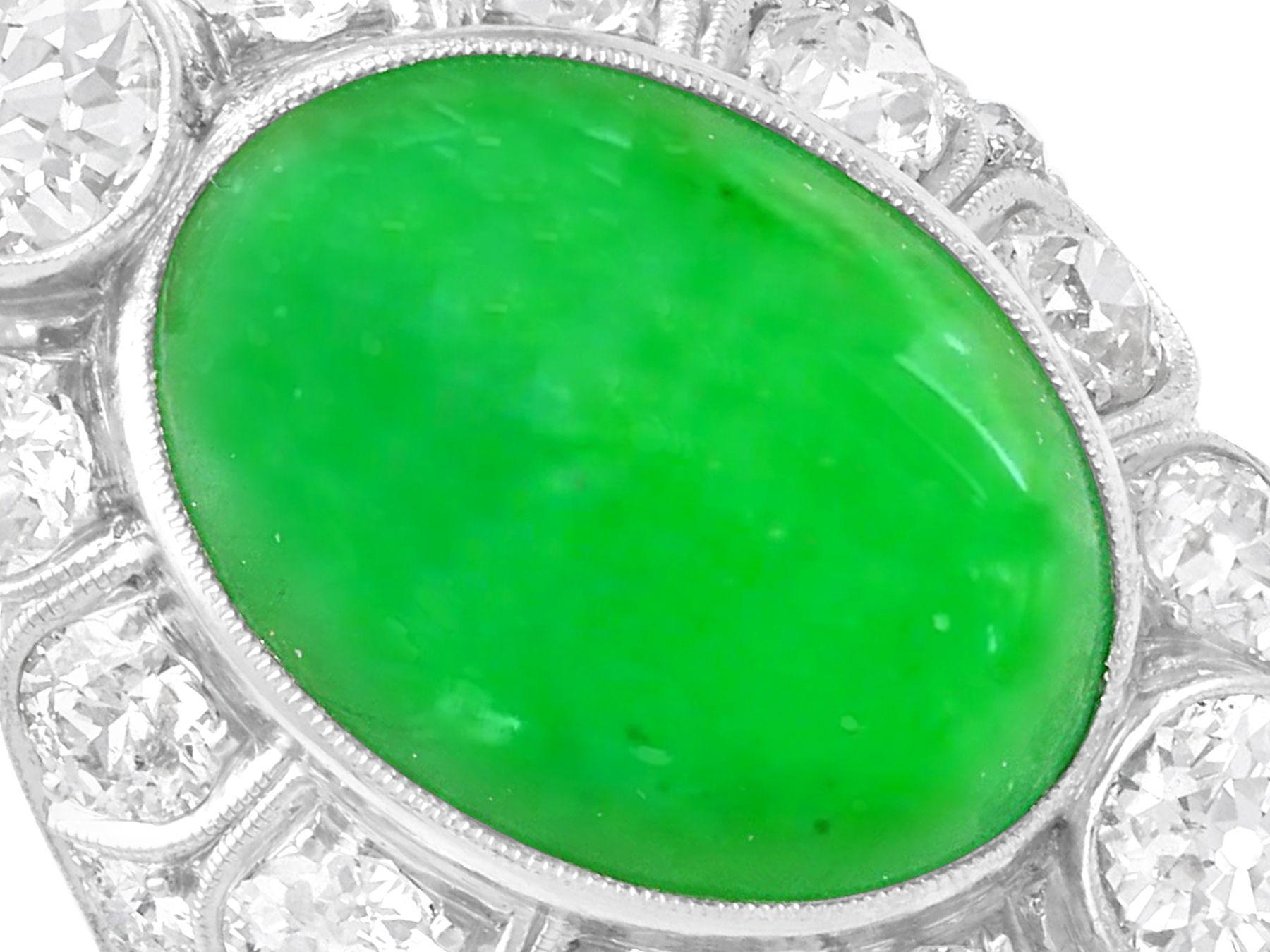 Antique 1920s 9.07 Carat Jadeite and 2.84 Carat Diamond, Platinum Cocktail Ring In Excellent Condition For Sale In Jesmond, Newcastle Upon Tyne