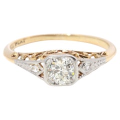 Antique 1920s Antique Old Cut Diamond Platinum & 18 Carat Gold Ring