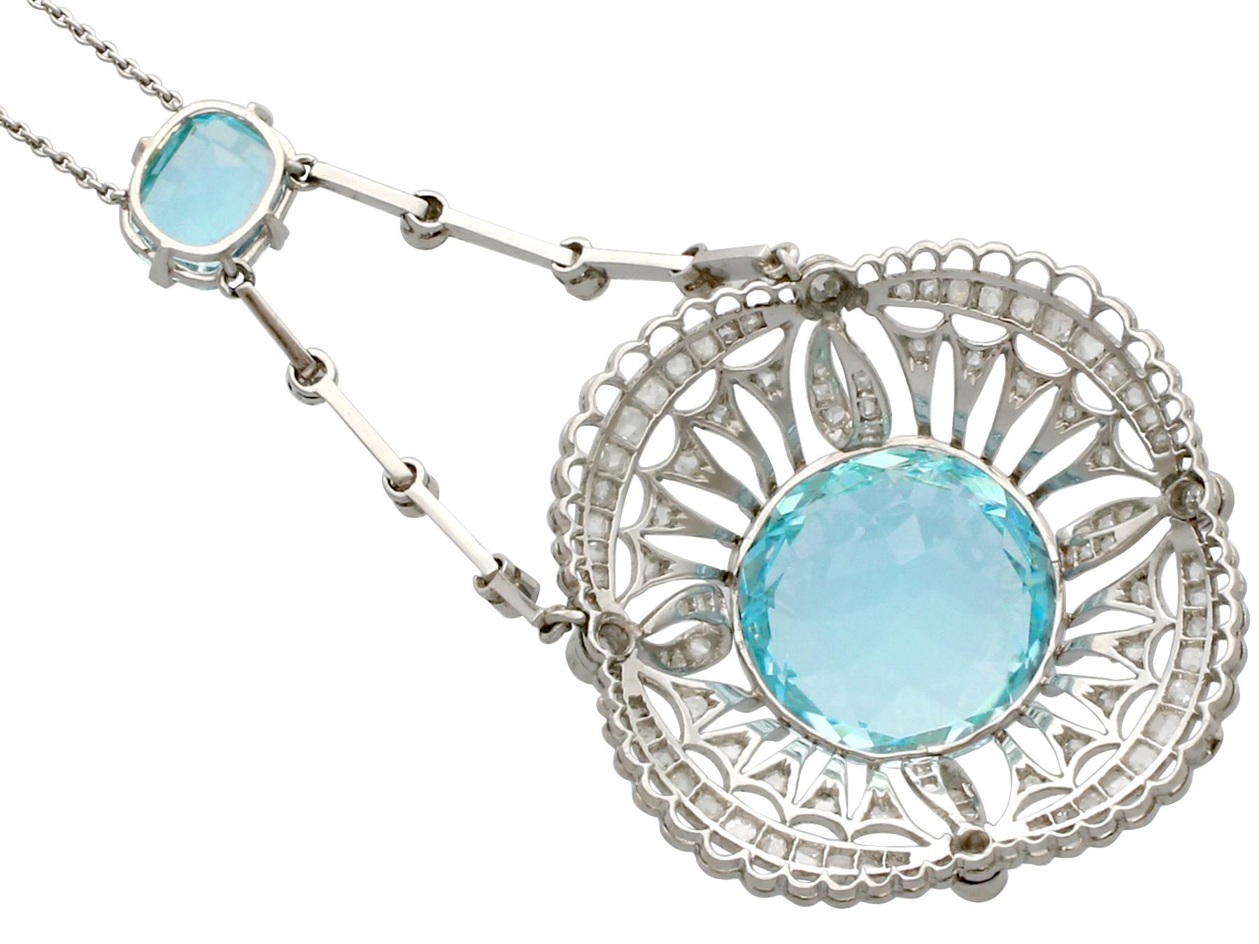 George V Antique 10.97 Carat Aquamarine, Topaz and Diamond Platinum Necklace (1920s) For Sale