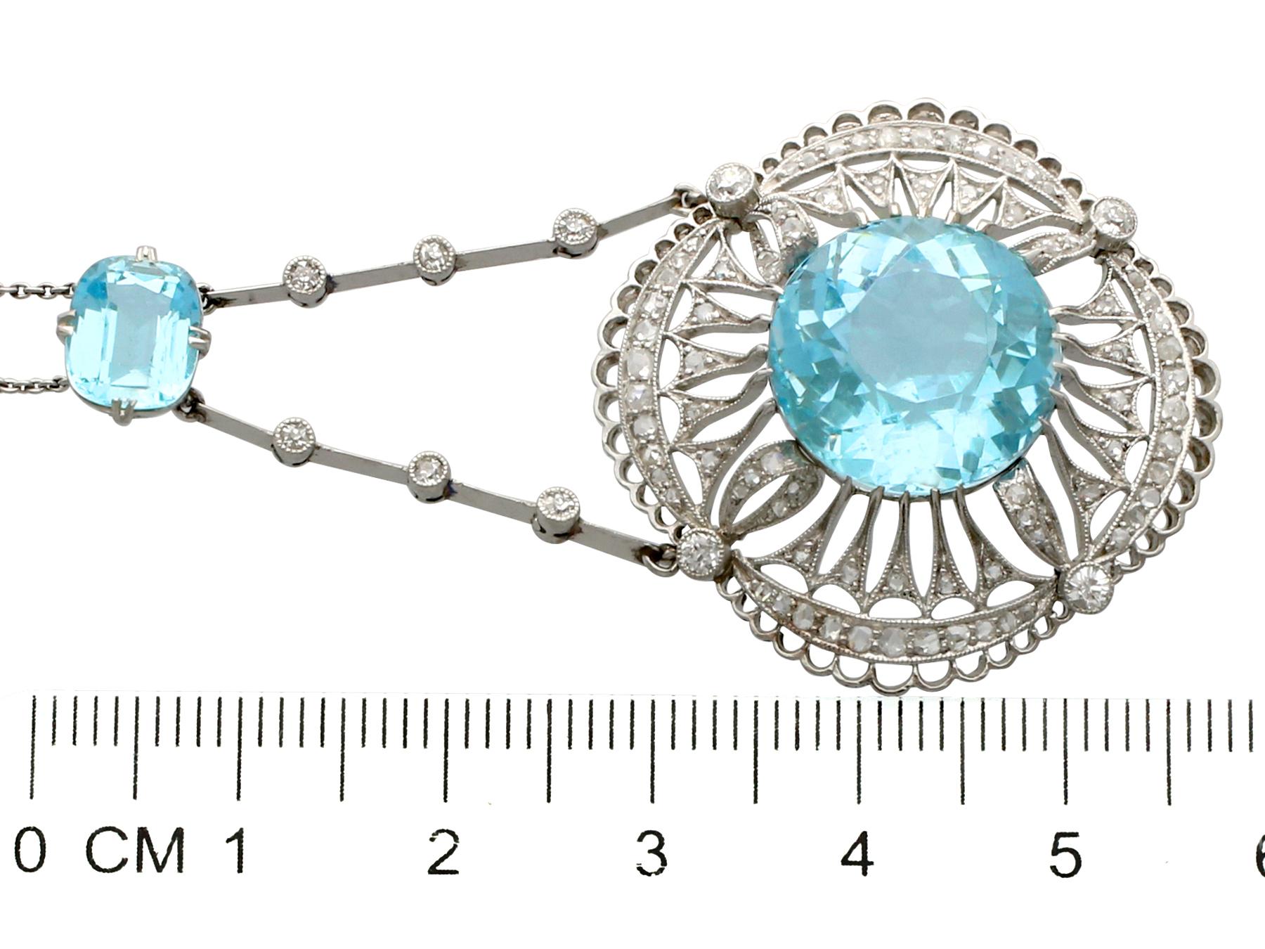Round Cut Antique 10.97 Carat Aquamarine, Topaz and Diamond Platinum Necklace (1920s) For Sale