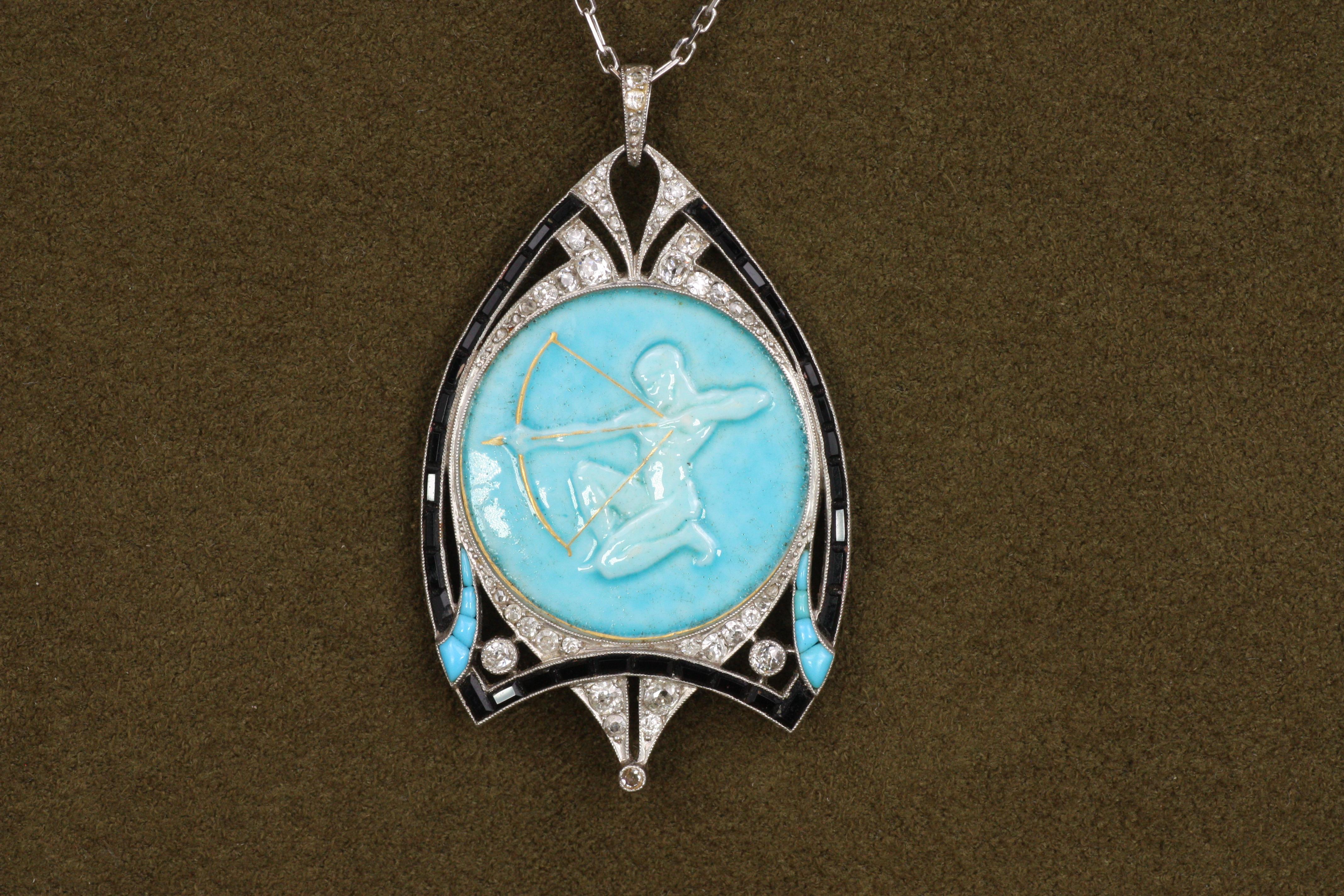 Antiguo Colgante Art Decó de Porcelana Décoré a Sévrés de los años 20 Talla antigua en venta