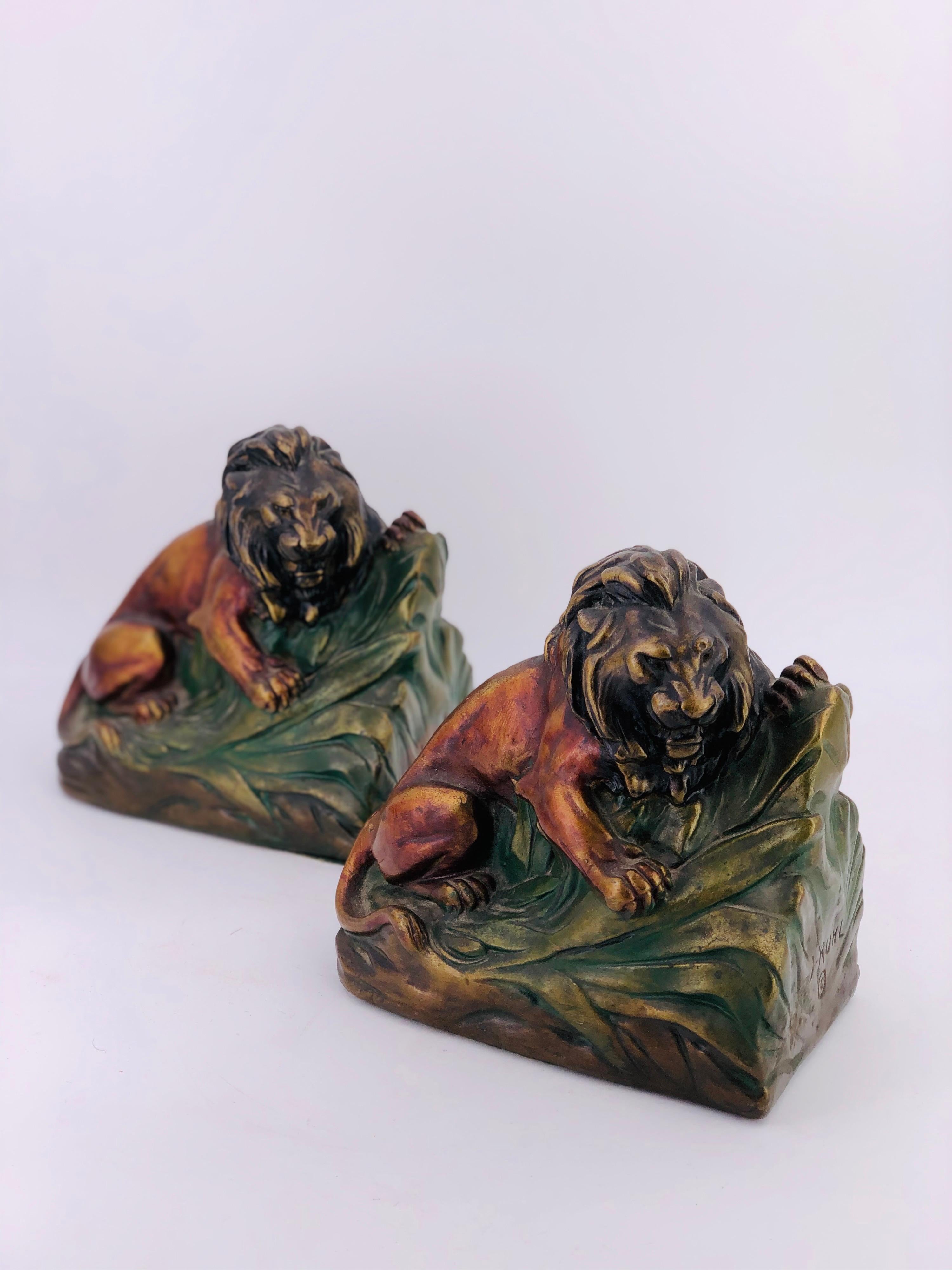 Rare 1920s armor bronze clad lion bookends pair vintage.

Very hard to find a pair of 1920s Armor bronze-clad lion bookends. These stunning bookends are in very good condition. Often, the bronze cladding gets cracked. We see no cracks on these.
