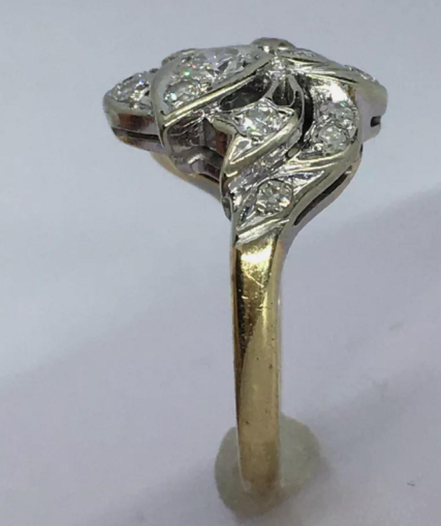 Old European Cut Antique 1920s Art Deco 14K gold 1/2 Carat Diamond American Ring Toi et Moi 5.25 For Sale