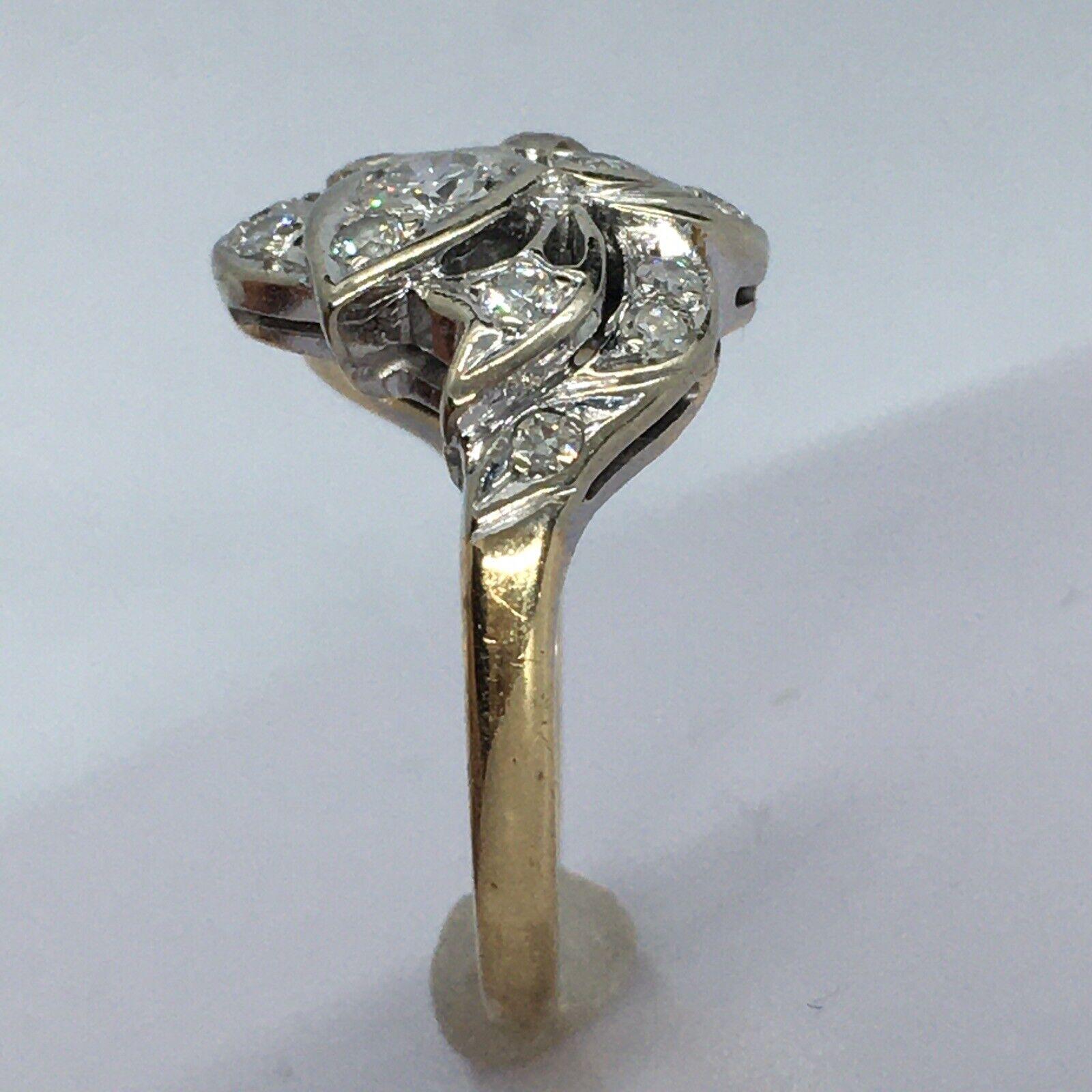 Antique 1920s Art Deco 14K gold 1/2 Carat Diamond American Ring Toi et Moi 5.25 In Good Condition For Sale In Los Angeles, CA