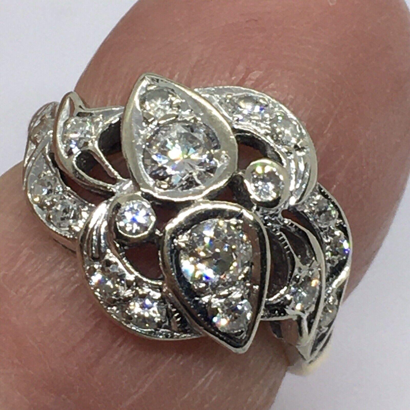 Bague américaine Art déco des années 1920 en or 14 carats avec diamants de 1/2 carat Toi et Moi 5,25 Unisexe en vente