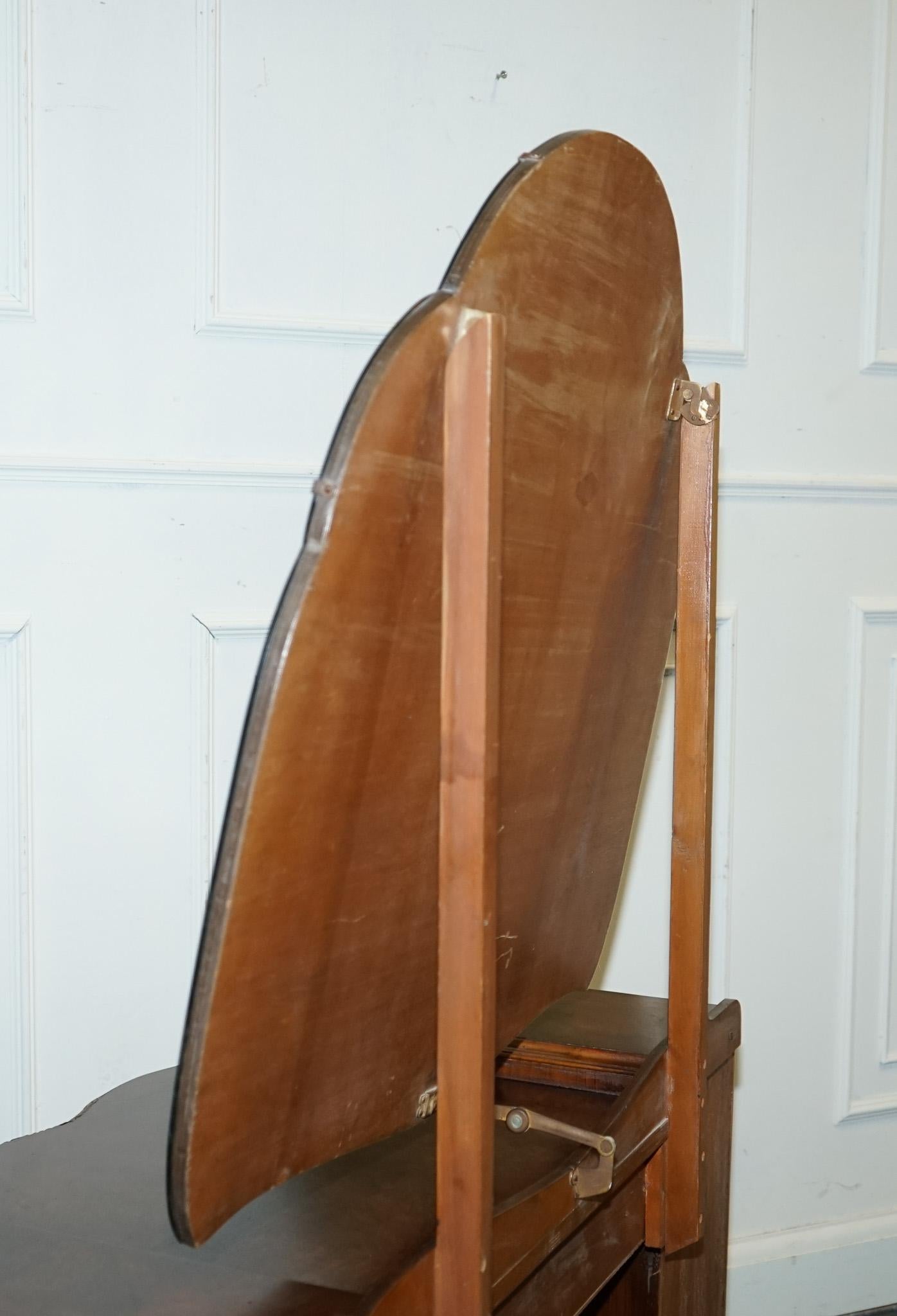 ANTIQUE 1920'S ART DECO BURR WALNUT DRESSING TABLE WITH LARGE MiRROR For Sale 9