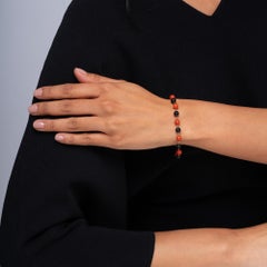 Antique 1920s Art Deco Coral and Onyx Beads Necklace And Bracelet Set