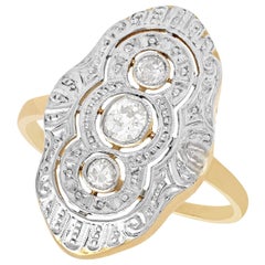 Antique 1920s Art Deco Diamond and Yellow Gold Coctail Ring