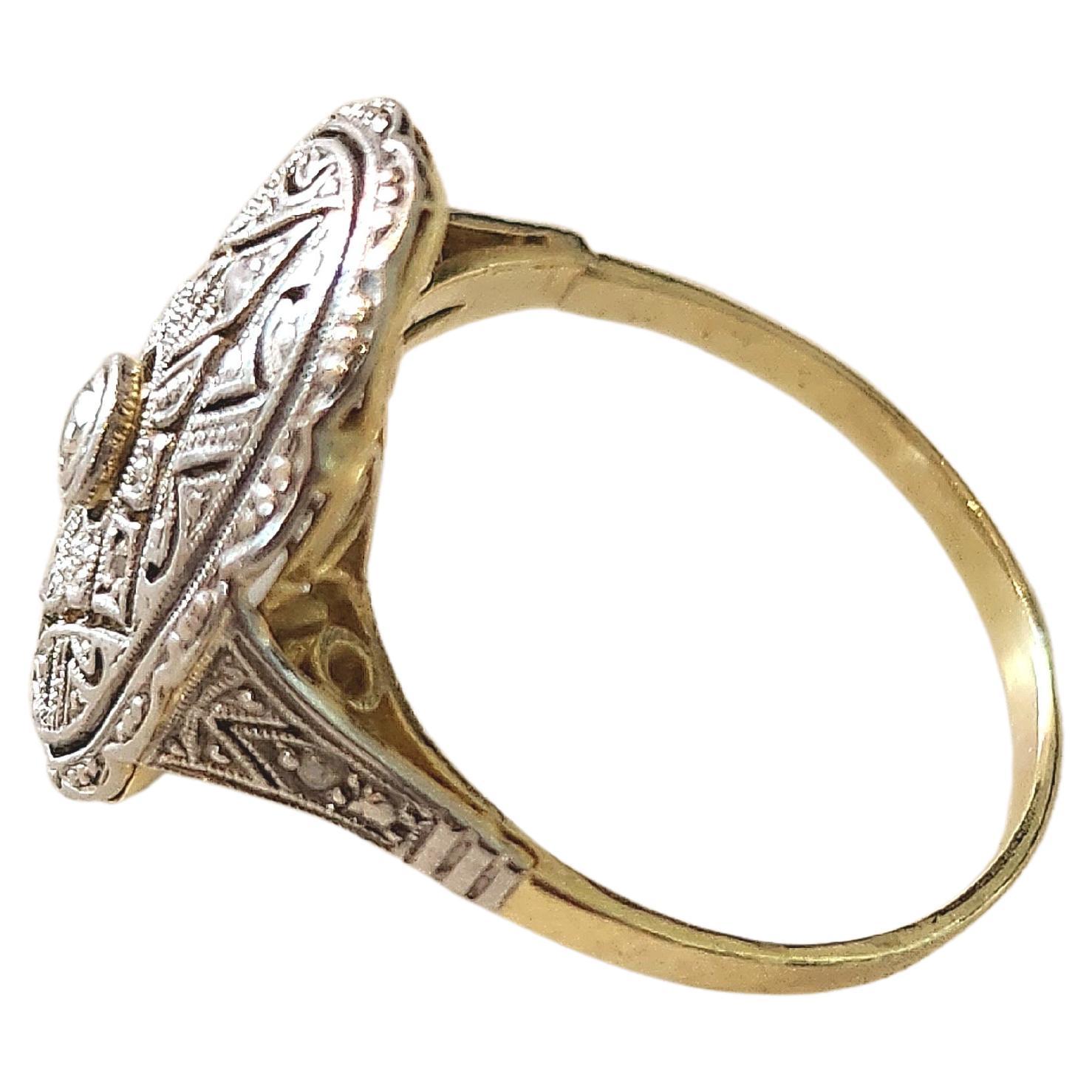Antiker 1920er Art Deco Diamant Gold Ring im Angebot 3