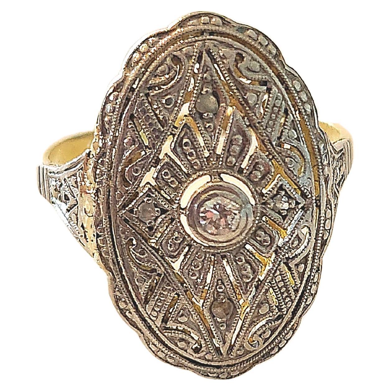 Antiker 1920er Art Deco Diamant Gold Ring im Angebot