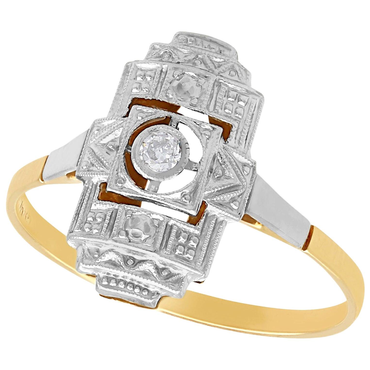 1920s Art Deco Yellow and White 14 Karat Gold and Diamond Ring