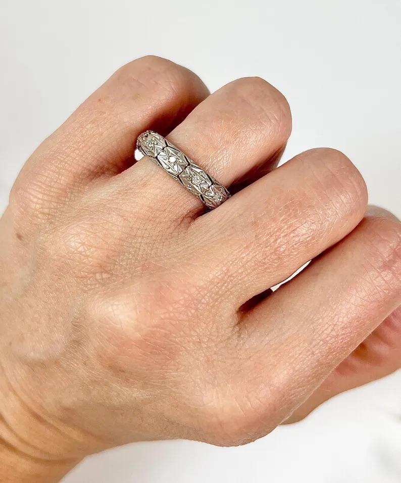 Antique 1920s, Art Deco Fancy Diamond Platinum Wedding Band, Eternity Ring For Sale 6