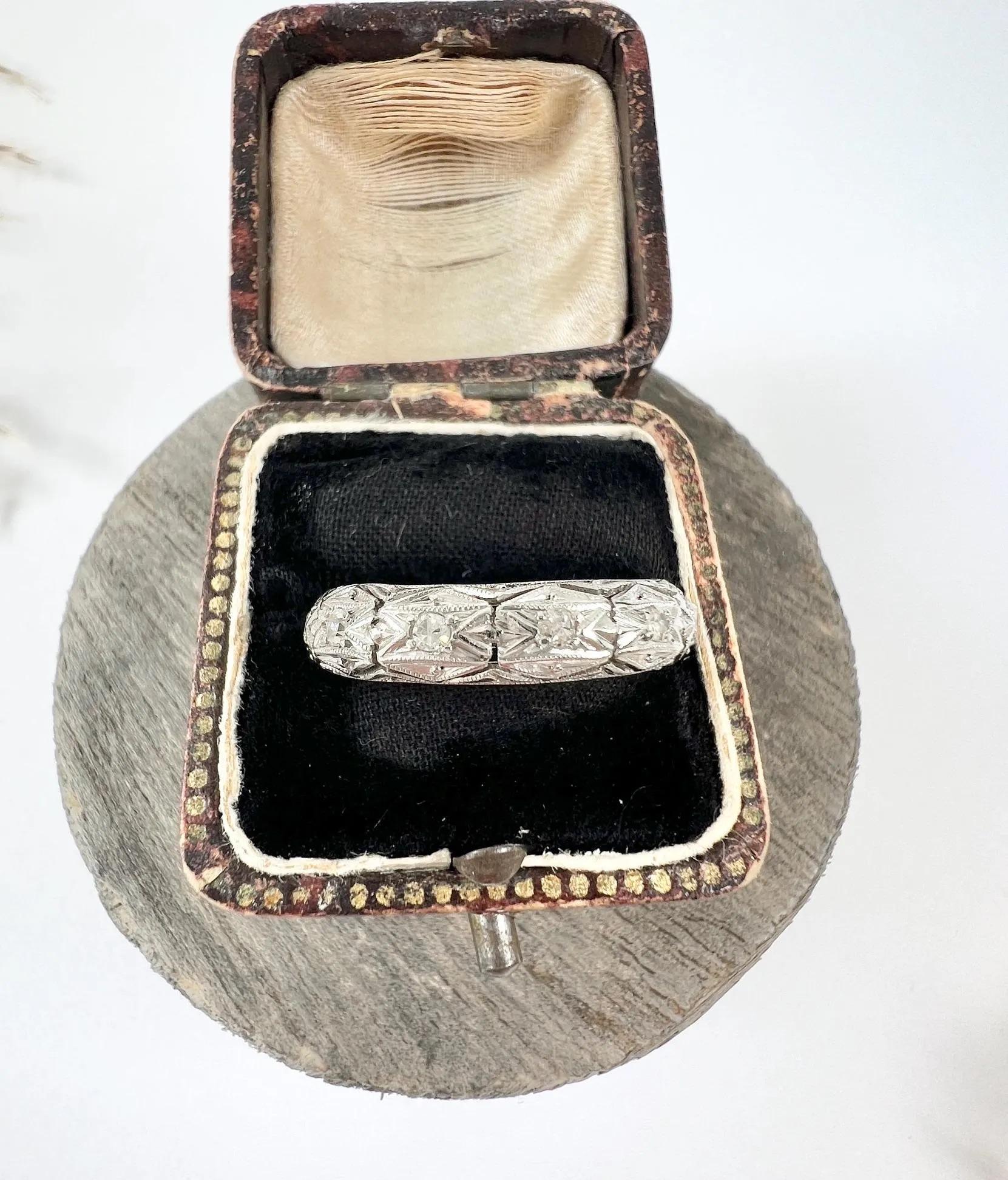 Old European Cut Antique 1920s, Art Deco Fancy Diamond Platinum Wedding Band, Eternity Ring For Sale