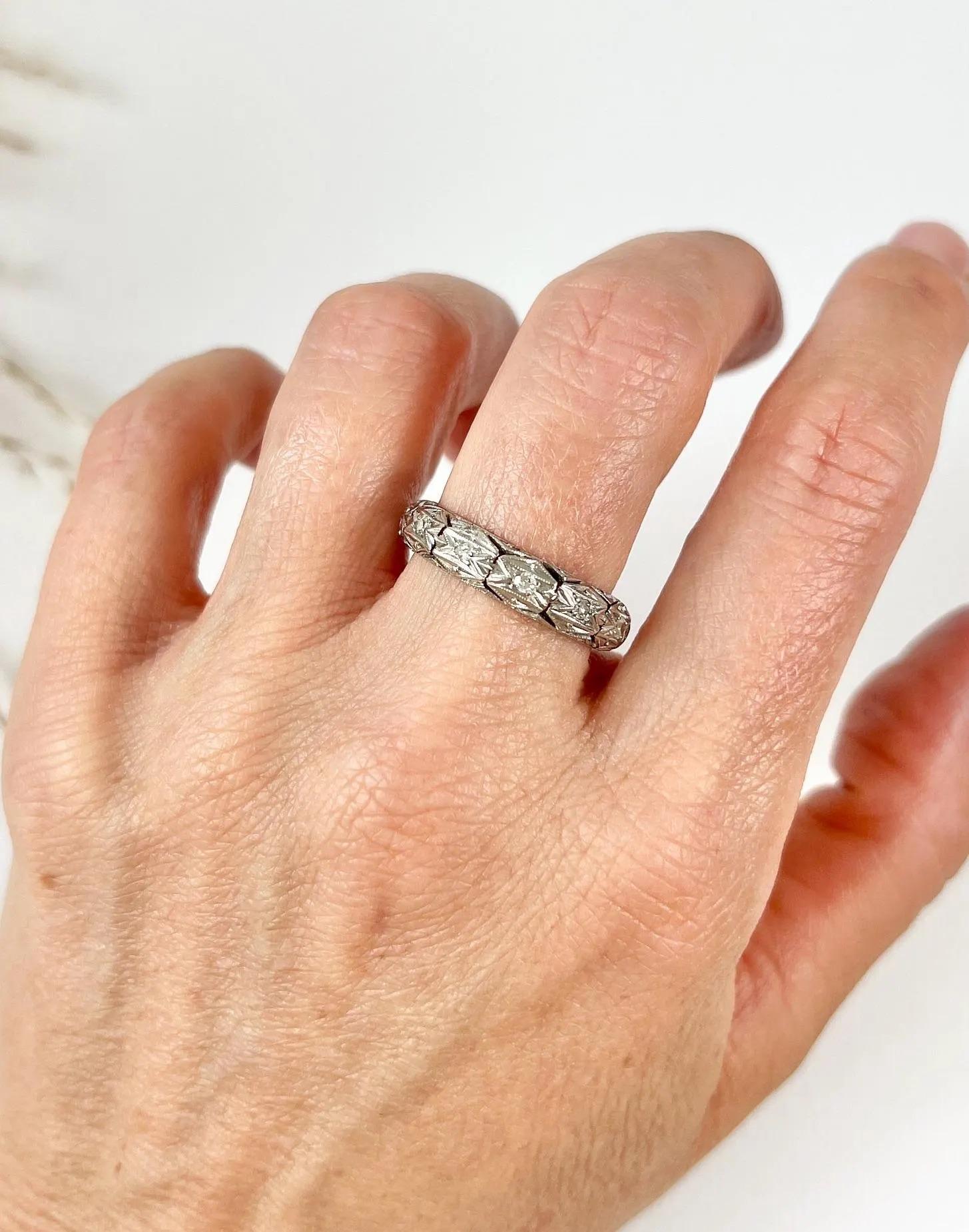 Women's or Men's Antique 1920s, Art Deco Fancy Diamond Platinum Wedding Band, Eternity Ring For Sale