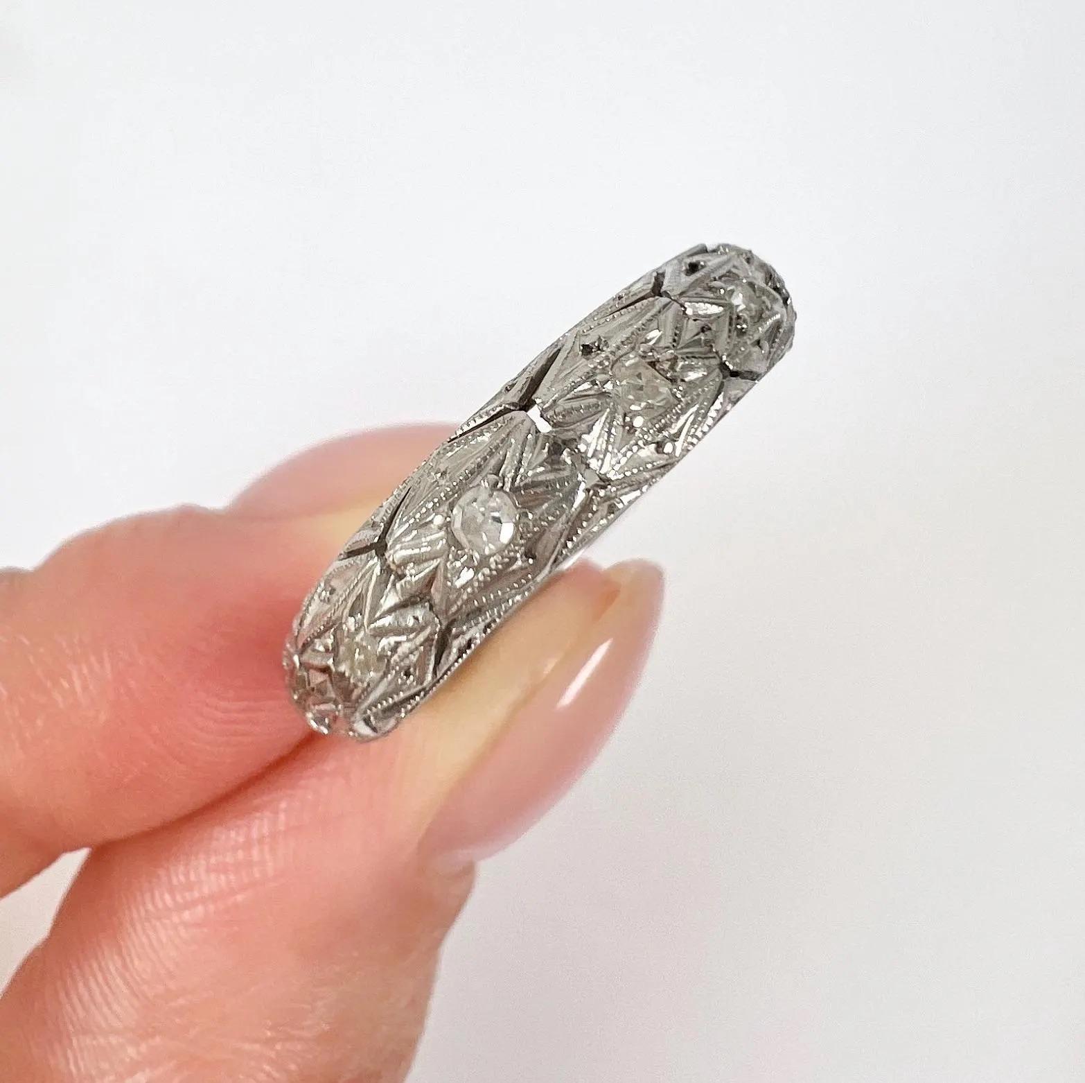 Antique 1920s, Art Deco Fancy Diamond Platinum Wedding Band, Eternity Ring For Sale 3