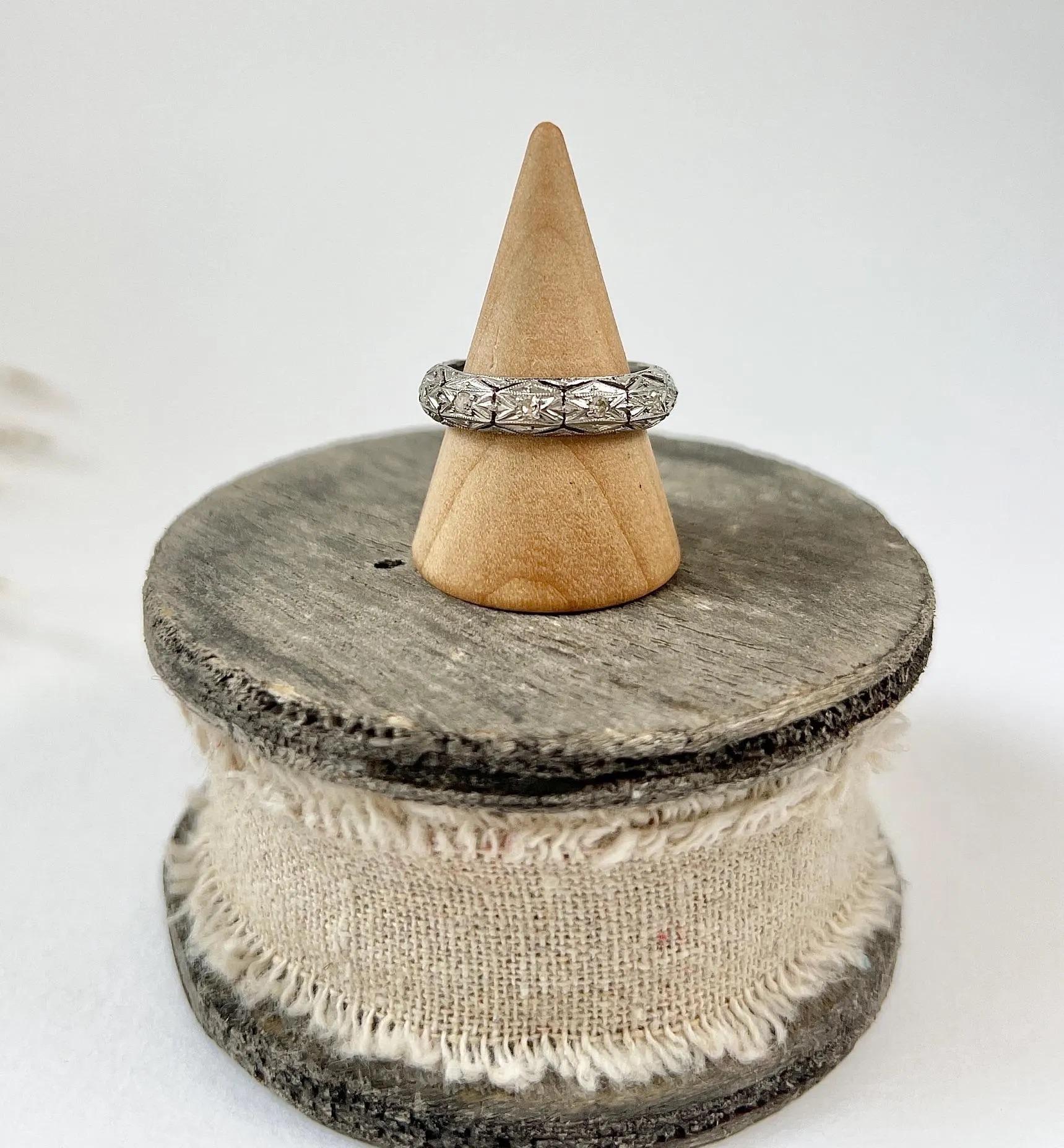 Antique 1920s, Art Deco Fancy Diamond Platinum Wedding Band, Eternity Ring For Sale 4