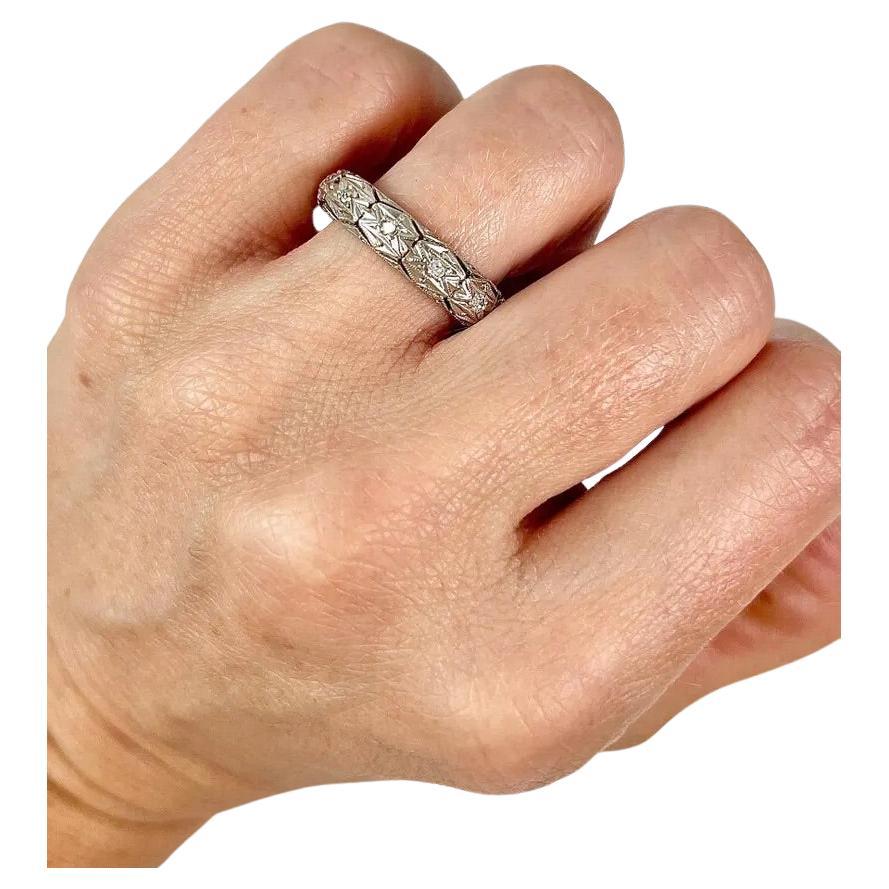 Antiguos años 20, Art Decó Diamante Fantasía Alianza de Platino, Anillo de Eternidad