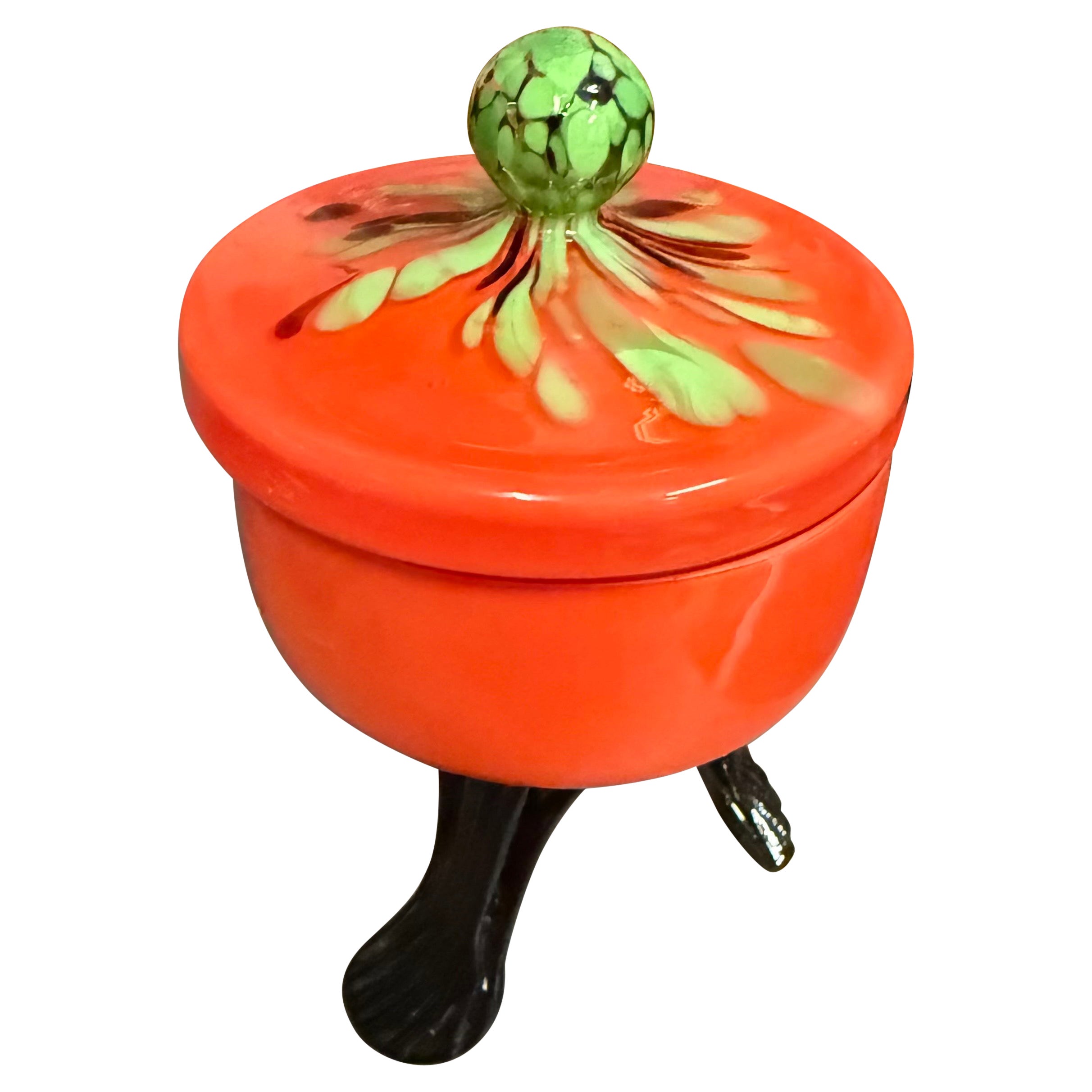 Pot à couvercle Art Déco des années 1920 de style Moser en verre d'art bohème