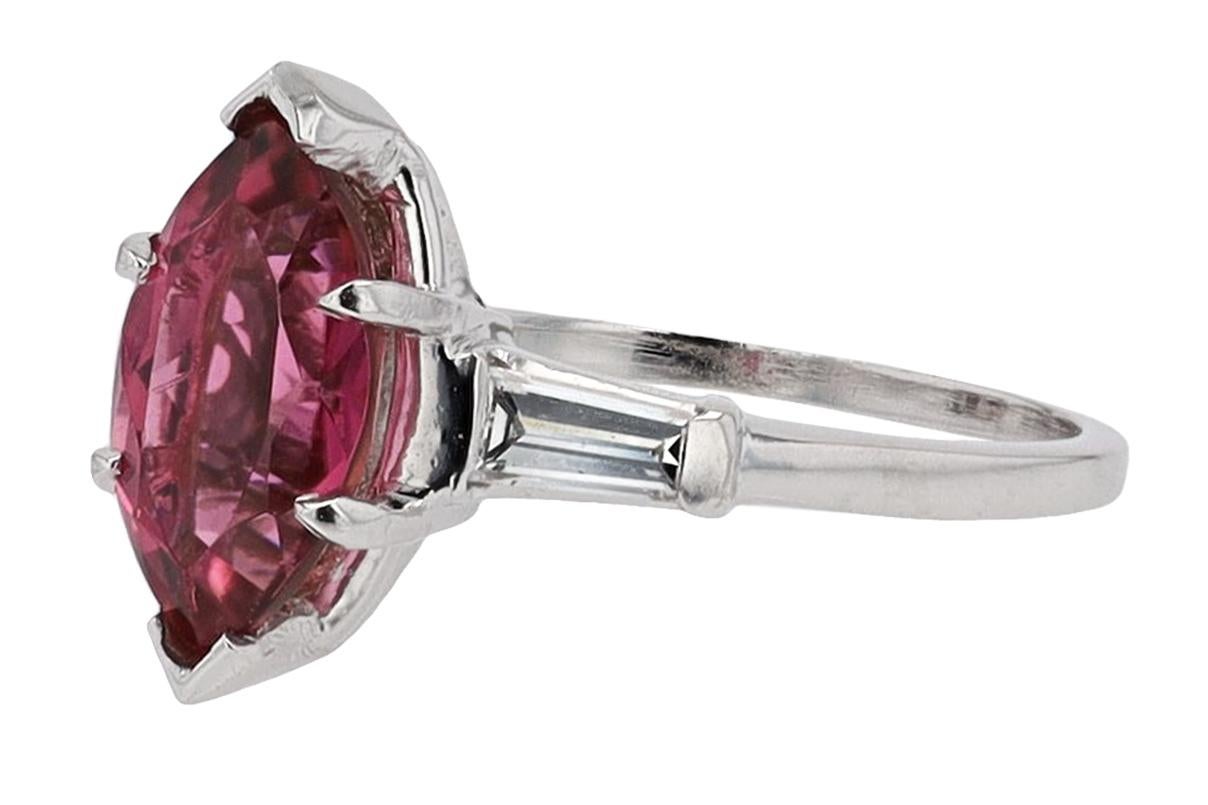 Women's Antique 1920s Art Deco Pink Tourmaline Marquise Engagement Ring For Sale