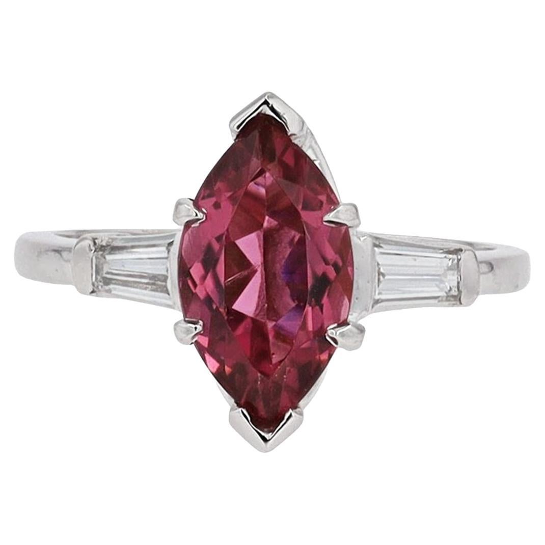 Antique 1920s Art Deco Pink Tourmaline Marquise Engagement Ring For Sale