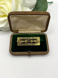 Antique 1920s Art Deco Sapphire, Diamond and Pearl Enamel Brooch