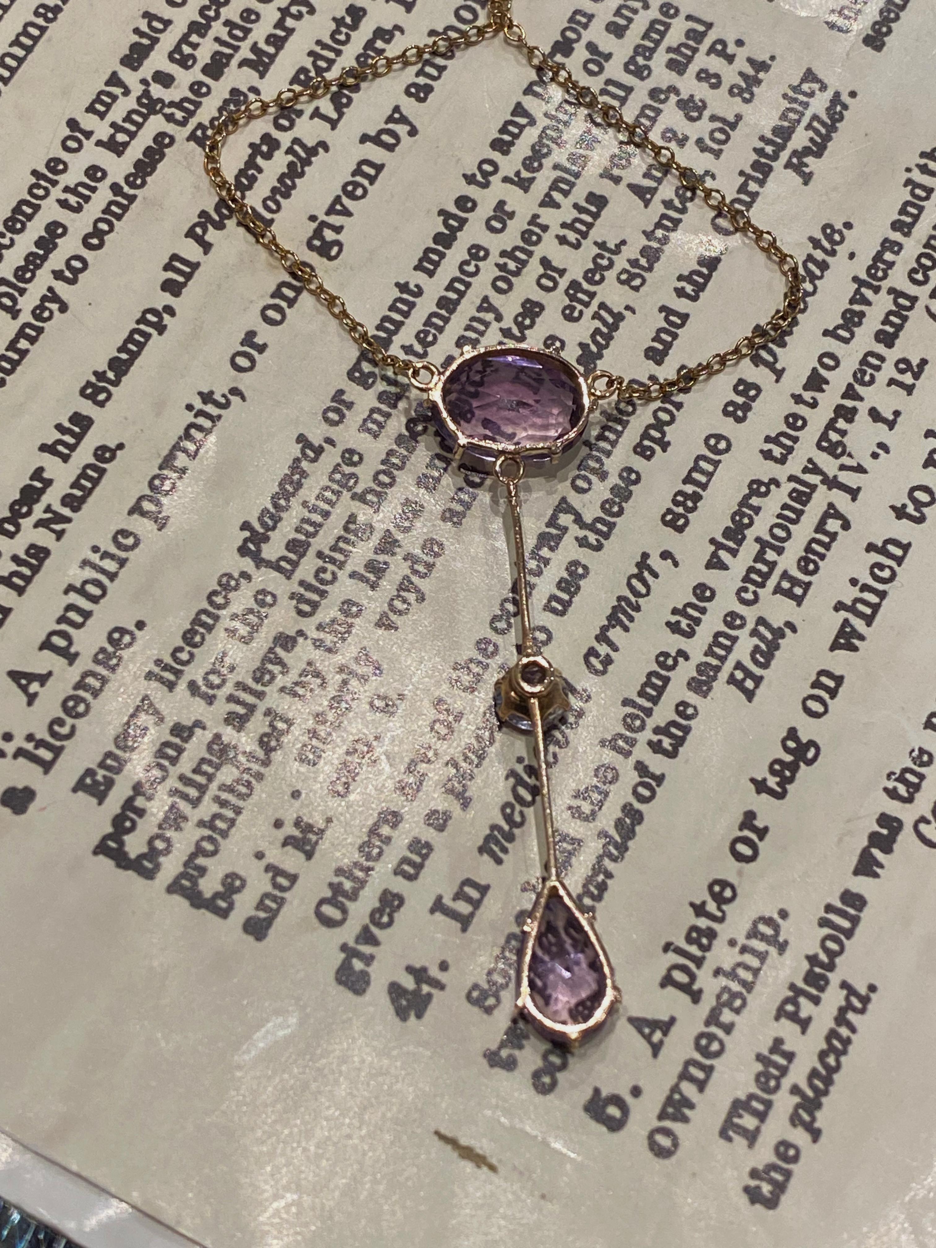 Women's Antique 1920's Art-Nouveau 7.50ct Amethyst & 9K Rose Gold Pendant Necklace For Sale
