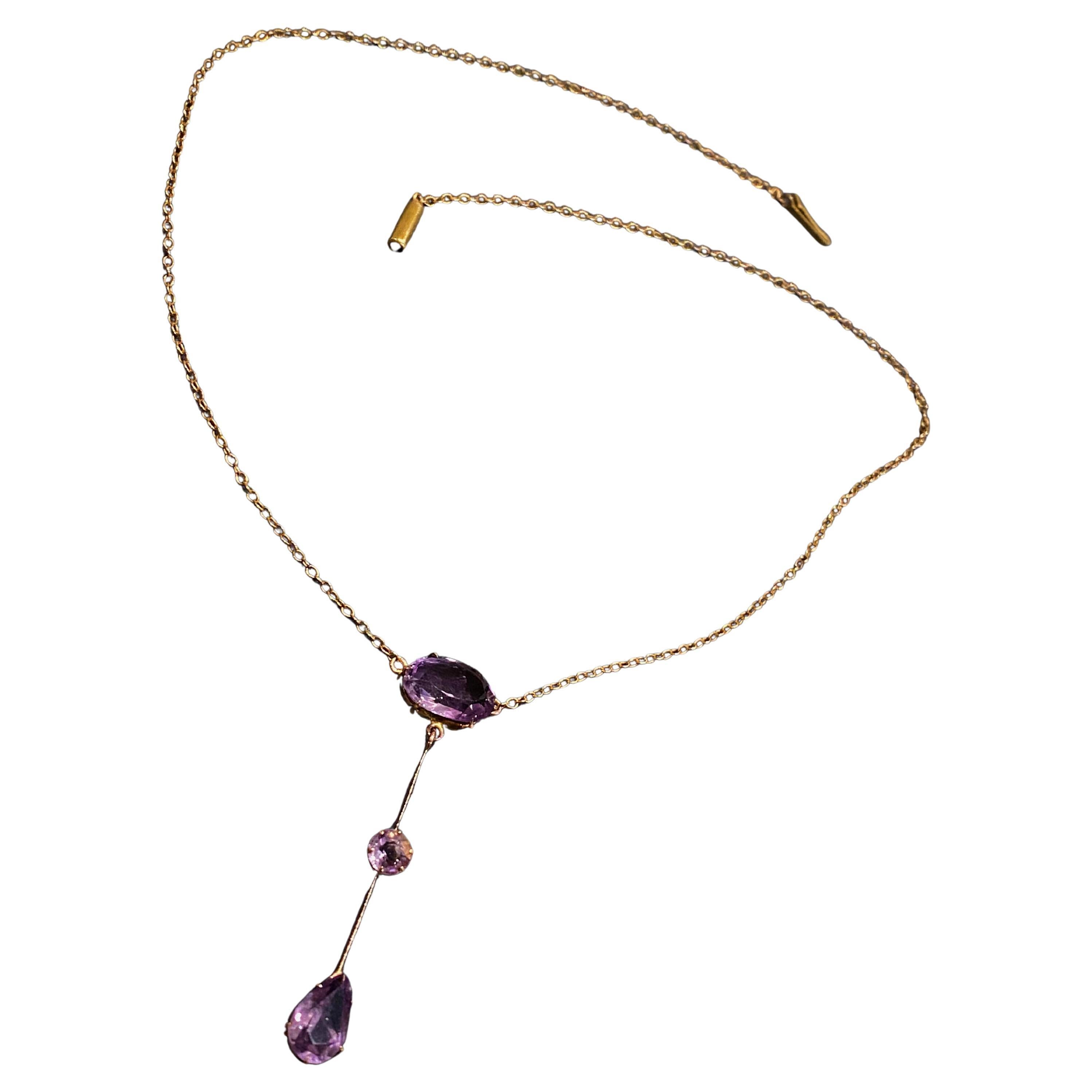 Antique 1920's Art-Nouveau 7.50ct Amethyst & 9K Rose Gold Pendant Necklace For Sale