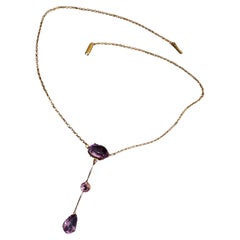 Antique 1920's Art-Nouveau 7.50ct Amethyst & 9K Rose Gold Pendant Necklace