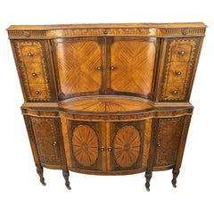 Antiguo c 1900 Art Nouveau Cómoda de madera de nogal tallada a mano Amboyna Burl