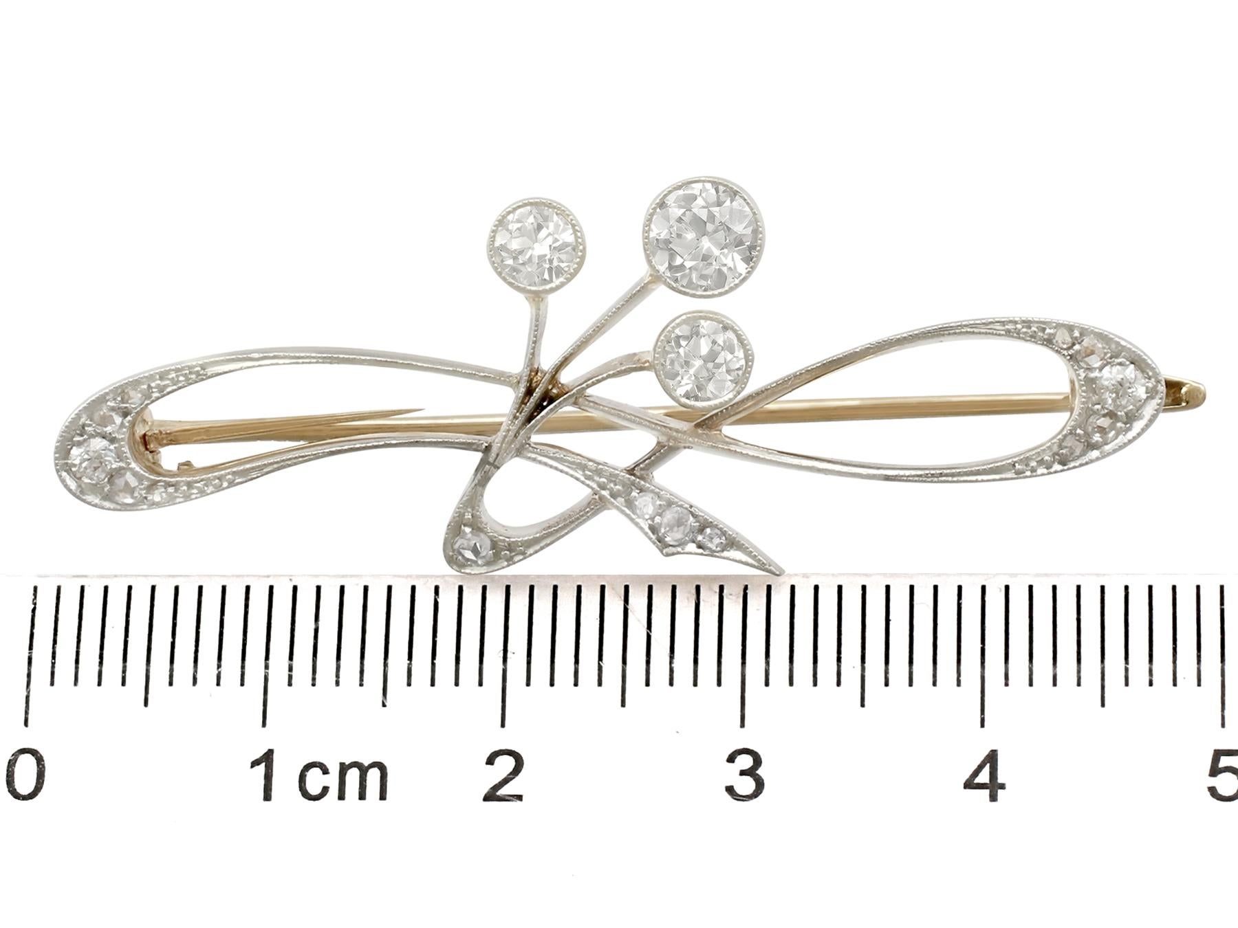 1920s Art Nouveau Diamond Yellow Gold Platinum Set Brooch In Excellent Condition For Sale In Jesmond, Newcastle Upon Tyne