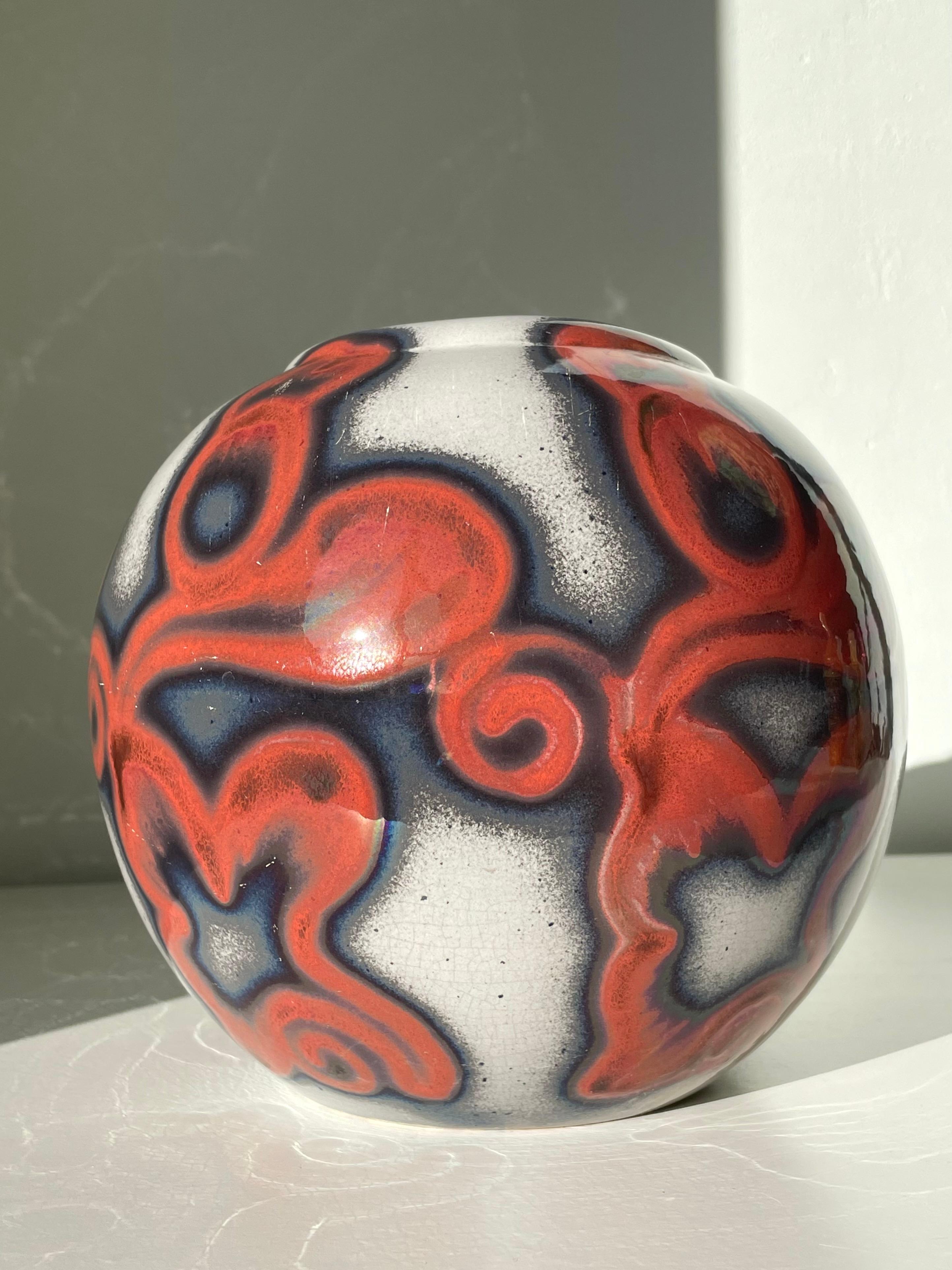 Smaltato Vaso Edgar Böckman 1920 Art Nouveau Borgogna, Blu, Grigio in vendita