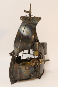Antique 1920s Arts & Crafts Smoking Compendium in the Form of a Viking Boat