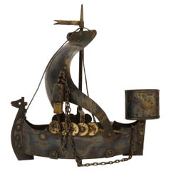 Antique 1920s Arts & Crafts Smoking Compendium in the Form of a Viking Boat