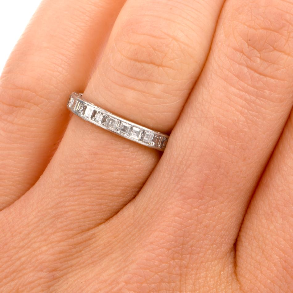 Women's or Men's Antique 1920s Square Diamond Platinum Eternity Band Ring