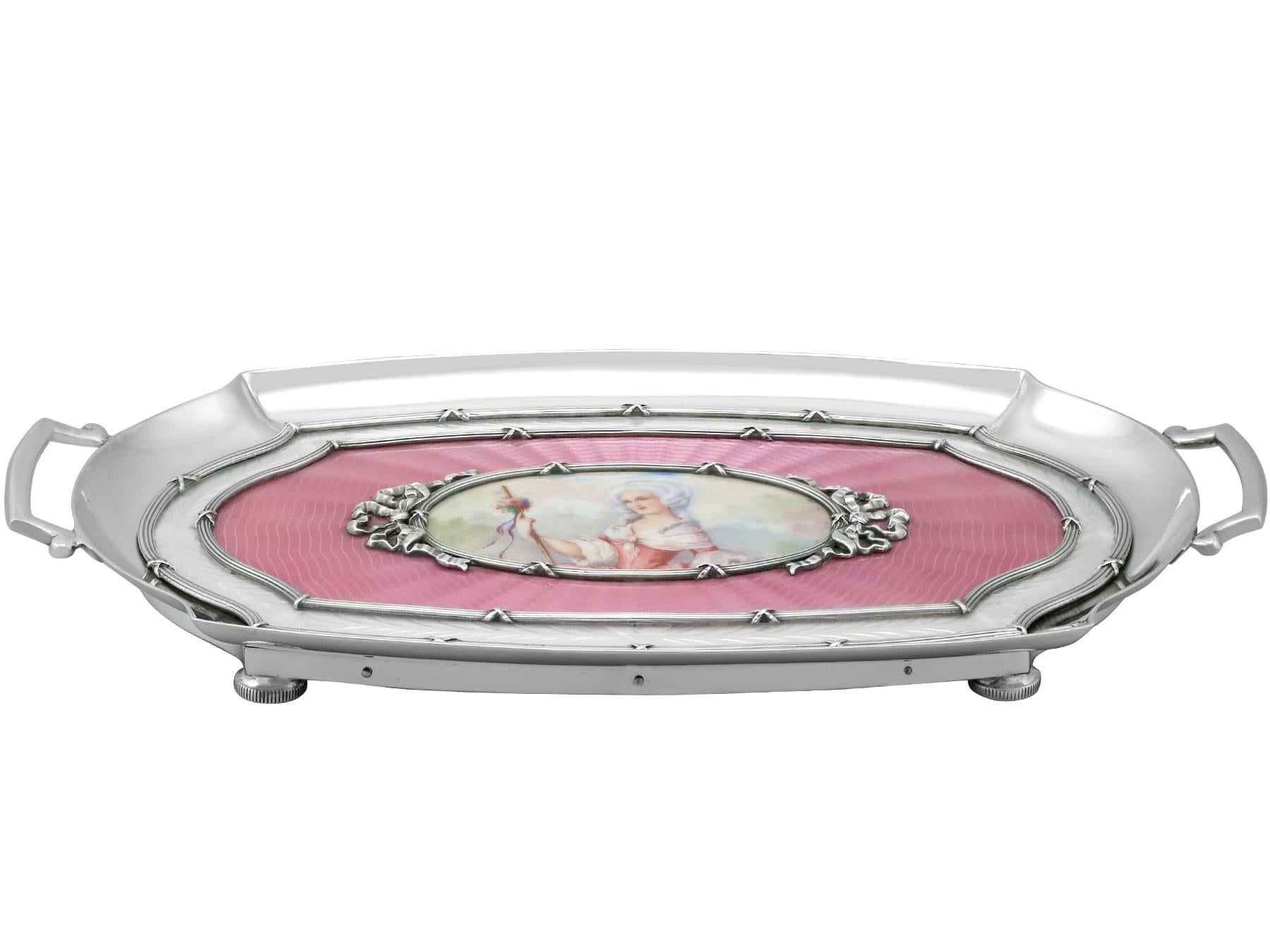 Antique 1920s Austrian Silver and Enamel Boudoir Tray In Excellent Condition For Sale In Jesmond, Newcastle Upon Tyne